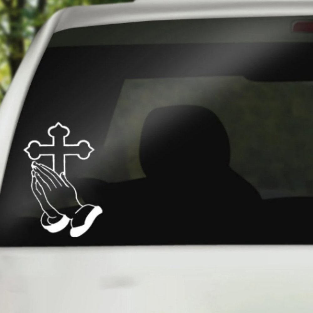 Prayer Hands Vinyl Decal Sticker | Praying Hands with Rosary Beads